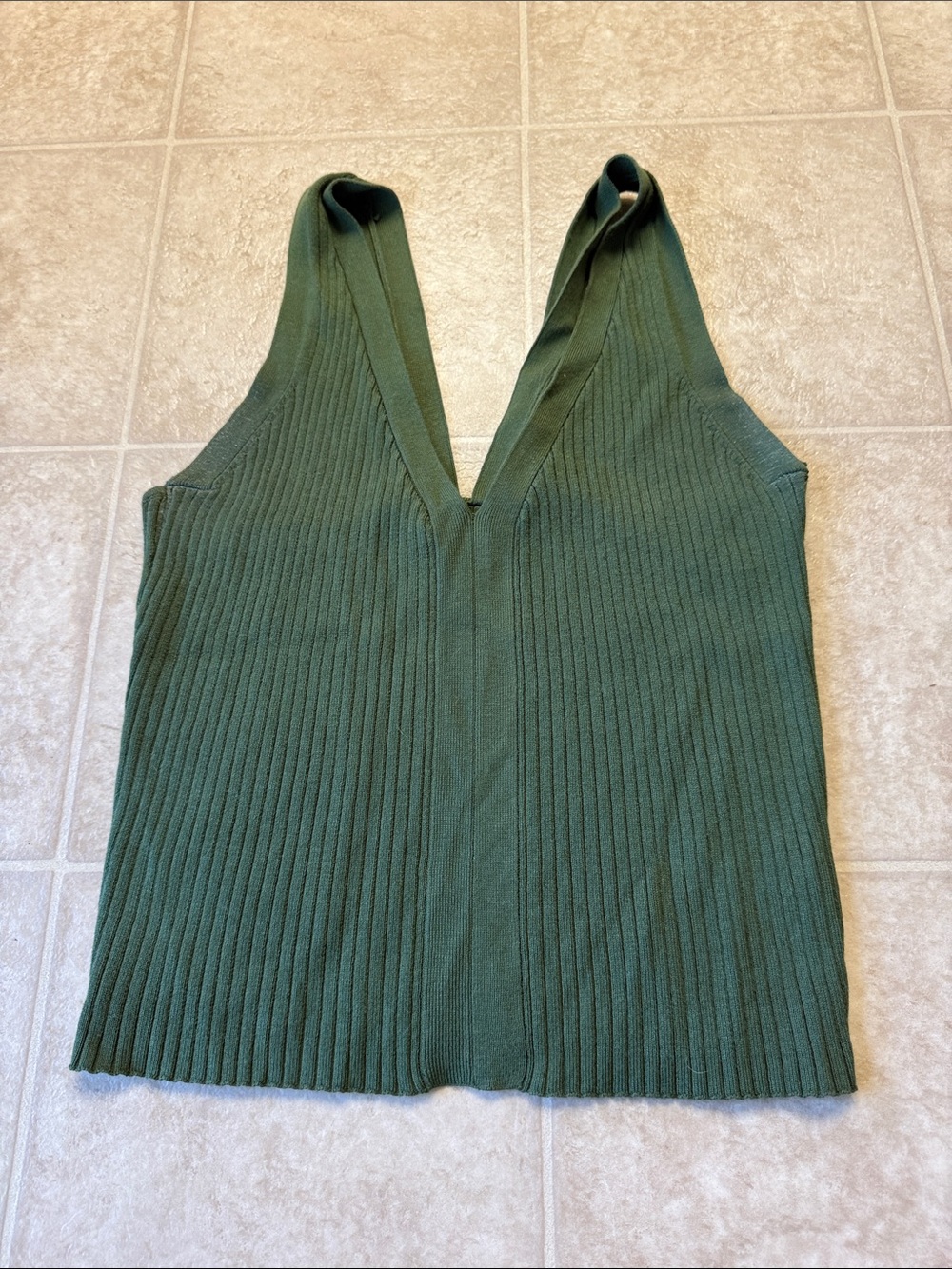 Final Touch Ribbed V-Neck Tank Top - Olive